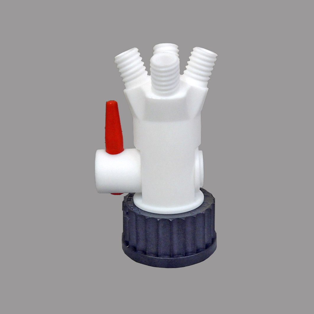 ボラ バルブ付きマルチチューブ用GL45ボトルキャップ ソケット数：4 材質：PTFE+PPS