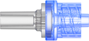 Check Valve Pocket for .122" (3.1 mm) OD Tubing to Male Locking Luer Cracking Pressure 2.9 +/- 0.725 psig Flow Rate >= 150 ml/min Back Pressure 304.5 psi Clear-Transparent  MABS and Blue-Transparent SAN w/Silicone Diaphragm