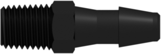 1/16-27 NPT Thread with 5/16" Hex to 200 Series Barb 3/16" (4.8 mm) ID Tubing Black Nylon