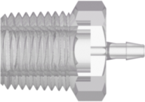 1/8-27 NPT Thread with 7/16" Hex to 200 Series Barb 1/16" (1.6 mm) ID Tubing Natural Kynar PVDF
