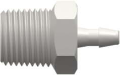 1/8-27 NPT Thread with 7/16" Hex to 200 Series Barb 3/32" (2.4 mm) ID Tubing White Nylon