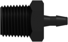1/8-27 NPT Thread with 7/16" Hex to 200 Series Barb 3/32" (2.4 mm) ID Tubing Black Nylon