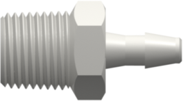 1/8-27 NPT Thread with 7/16" Hex to 200 Series Barb 1/8" (3.2 mm) ID Tubing White Nylon