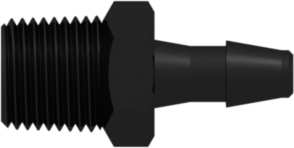 1/8-27 NPT Thread with 7/16" Hex to 200 Series Barb 5/32" (4.0 mm) ID Tubing Black Nylon