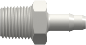 1/8-27 NPT Thread with 7/16" Hex to 400 Series Barb .170" (4.3 mm) ID Tubing White Nylon