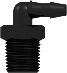 1/8-27 NPT Thread Elbow with 7/16" Hex to 200 Series Barb 1/8" (3.2 mm) ID Tubing Black Nylon