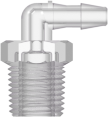 1/8-27 NPT Thread Elbow with 7/16" Hex to 200 Series Barb 1/8" (3.2 mm) ID Tubing Natural Kynar PVDF