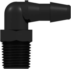 1/8-27 NPT Thread Elbow with 7/16" Hex to 200 Series Barb 3/16" (4.8 mm) ID Tubing Black Nylon