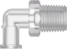 Female Luer Thread Style Elbow with 7/16" Hex to 1/8-27 NPT Thread Natural Kynar PVDF