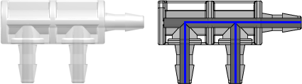 Three-port F Style Manifold with 200 Series Barbs for 1/16" (1.6 mm) ID Tubing Animal-Free Natural Polypropylene