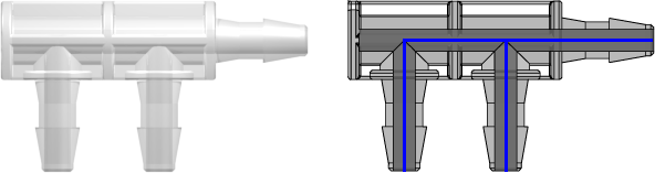 Three-port F Style Manifold with 200 Series Barbs for 3/32" (2.4 mm) ID Tubing Animal-Free Natural Polypropylene