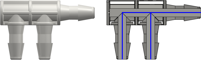 Three-port F Style Manifold with 200 Series Barbs for 1/8" (3.2 mm) ID Tubing  White Nylon