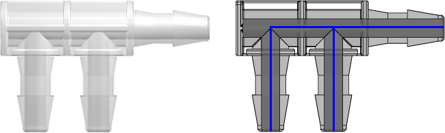 Three-port F Style Manifold with 200 Series Barbs for 1/8" (3.2 mm) ID Tubing Animal-Free Natural Polypropylene