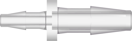 Straight Through Reduction Tube Fitting with Classic Series Barbs 1/4" (6.4 mm) and 5/32" (4.0 mm) ID Tubing Natural Kynar PVDF