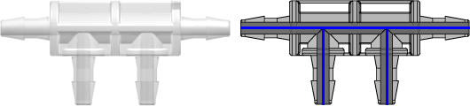 Four-port Thru Flow Double Elbow Style Manifold with 200 Series Barbs for 1/16" (1.6 mm) ID Tubing Animal-Free Natural Polypropylene