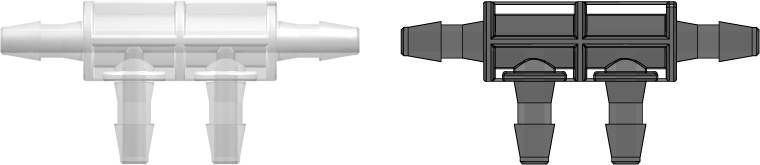 Four-port Thru Flow Double Elbow Style Manifold with 200 Series Barbs 3/32" (2.4 mm) ID Tubing Animal-Free Natural Polypropylene