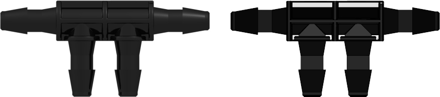 Four-port Thru Flow Double Elbow Style Manifold with 200 Series Barbs for 1/8" (3.2 mm) ID Tubing Black Nylon