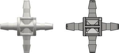 Four-port Cross Style Manifold with 200 Series Barbs for 1/16" (1.6 mm) ID Tubing White Nylon