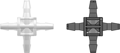 Four-port Cross Style Manifold with 200 Series Barbs for 1/16" (1.6 mm) ID Tubing Animal-Free Natural Polypropylene