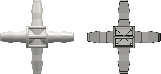 Four-port Cross Style Manifold with 200 Series Barbs for 3/32" (2.4 mm) ID Tubing White Nylon