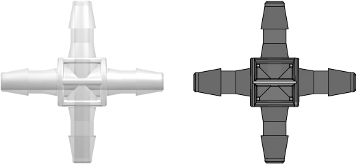 Four-port Cross Style Manifold with 200 Series Barbs for 3/32" (2.4 mm) ID Tubing Animal-Free Natural Polypropylene