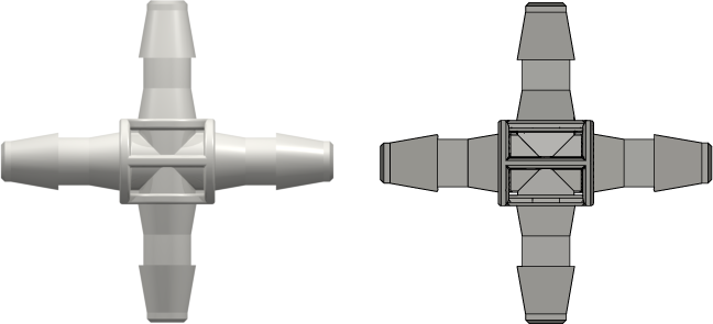 Four-port Cross Style Manifold with 200 Series Barbs for 1/8" (3.2 mm) ID Tubing White Nylon