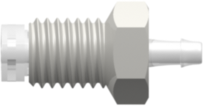 1/4-28 UNF Bottom Sealing Rotating Thread with 5/16" Hex to 500 Series Barb 1/16" (1.6 mm) ID Tubing White Nylon over Animal-Free Polypropylene