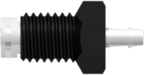 1/4-28 UNF Bottom Sealing Rotating Thread with 5/16" Hex to 500 Series Barb 1/16" (1.6 mm) ID Tubing Black Nylon over Animal-Free Polypropylene