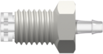 1/4-28 UNF Bottom Sealing Rotating Thread with 5/16" Hex to 500 Series Barb 1/16" (1.6 mm) ID Tubing White Nylon over Natural Kynar PVDF