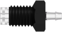 1/4-28 UNF Bottom Sealing Rotating Thread with 5/16" Hex to 500 Series Barb 1/16" (1.6 mm) ID Tubing Black Nylon over Natural Kynar PVDF