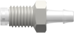 1/4-28 UNF Bottom Sealing Rotating Thread with 5/16" Hex to 500 Series Barb 1/8" (3.2 mm) ID Tubing White Nylon over Animal-Free Polypropylene