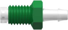 1/4-28 UNF Bottom Sealing Rotating Thread with 5/16" Hex to 500 Series Barb 1/8" (3.2 mm) ID Tubing Green Nylon over Animal-Free Polypropylene