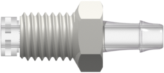 1/4-28 UNF Bottom Sealing Rotating Thread with 5/16" Hex to 500 Series Barb 1/8" (3.2 mm) ID Tubing White Nylon over Natural Kynar PVDF