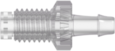 1/4-28 UNF Bottom Sealing Rotating Thread w/ 5/16" Hex to 500 Series Barb 1/8" (3.2 mm) ID Tubing Natural Kynar PVDF over Natural Kynar PVDF