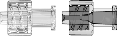 Male Luer Integral Lock Ring to Female Luer Thread Style Coupler (0.045 Thru Bore with 0.055 Male Side Bond-in Port) Clear Polycarbonate