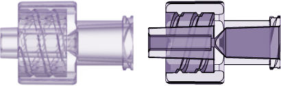 Male Luer Integral Lock Ring to Female Luer Thread Style Coupler (0.045 Thru Bore with 0.080 Male Side Bond-in Port) Rad-Stable Polycarb