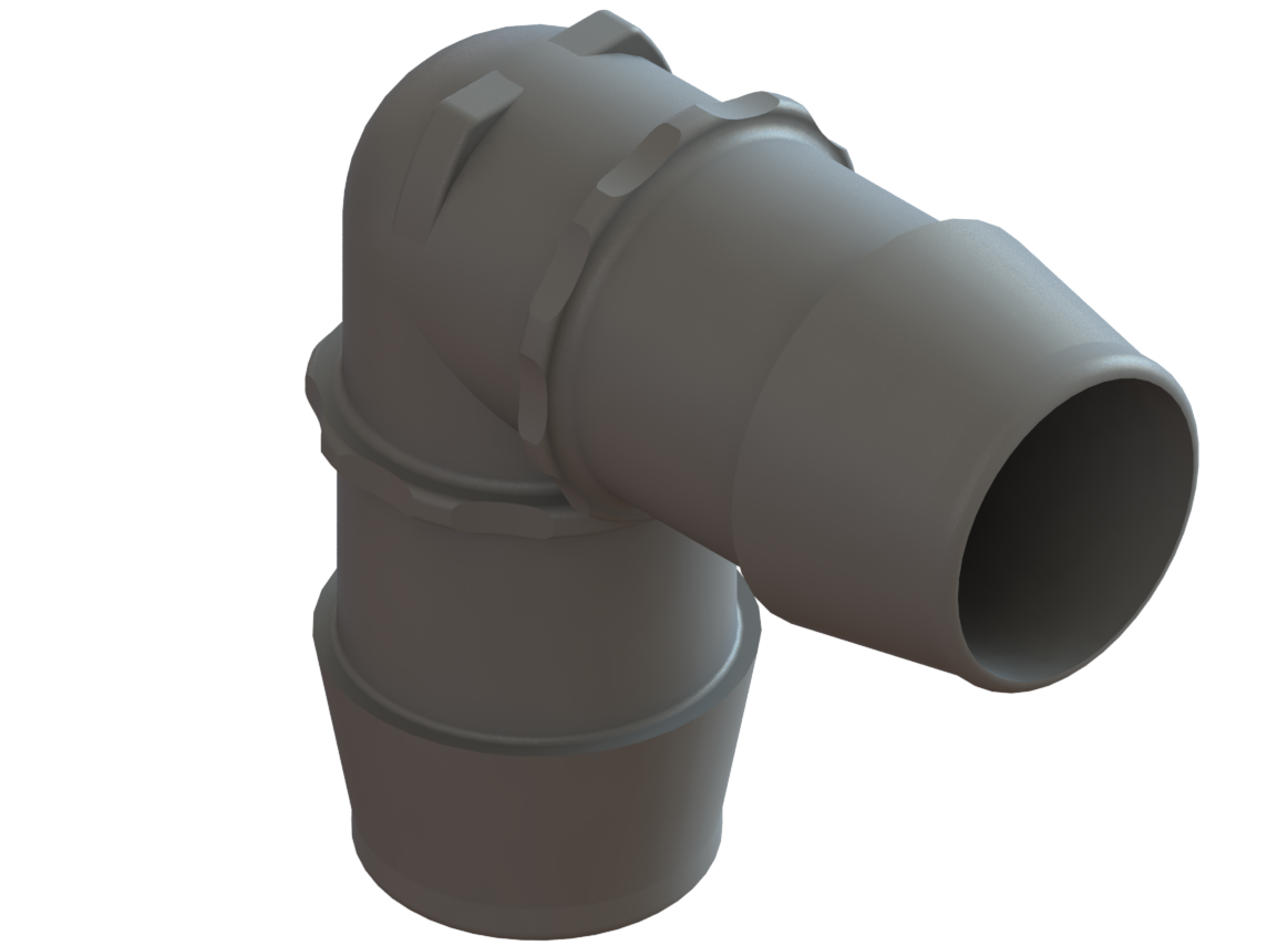 Low-profile Elbow Tube Fitting with Custom 600 Series Barbs 1.0" (25.4 mm) ID Tubing Animal-Free Polypropylene