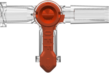 Stopcock 3-way Female Luer to Female Luer to Bondable Socket Clear Polycarbonate Body Red HDPE Diverter