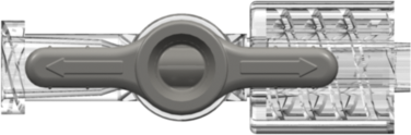 High Pressure Stopcock 500 psi 1-way Female Luer to Male Luer w/ Luer Lock Ring Clear PC body 2 Arrow Grey color Acetal diverter and Clear PC lock ring.