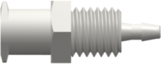 Female Luer Lug Style Panel Mount 1/4-28 UNF to 200 Series Barb 1/16" (1.6 mm) ID Tubing White Nylon