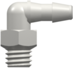 10-32 UNF Thread Elbow with 1/4" Hex to 200 Series Barb 3/32" (2.4 mm) ID Tubing White Nylon