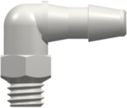 10-32 UNF Thread Elbow with 1/4" Hex to 200 Series Barb 1/8" (3.2 mm) ID Tubing White Nylon