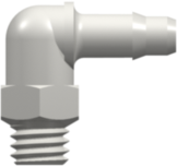 10-32 UNF Thread Elbow with 1/4" Hex to 400 Series Barb 1/8" (3.2 mm) ID Tubing White Nylon