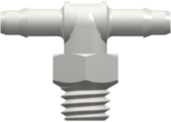 10-32 UNF Thread Tee with 1/4" Hex to 400 Series Barb 3/32" (2.4 mm) ID Tubing White Nylon