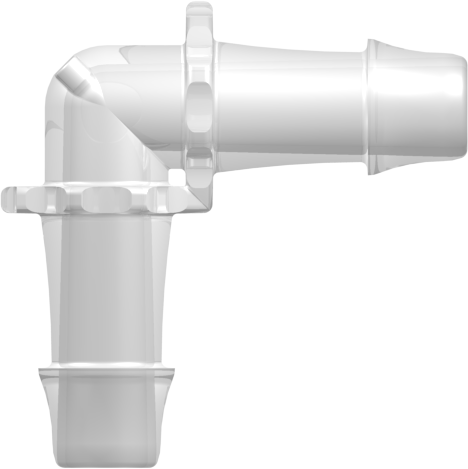 Elbow Tube Fitting with 500 Series Barbs 3/8" (9.5 mm) ID Tubing Animal-Free Natural Polypropylene