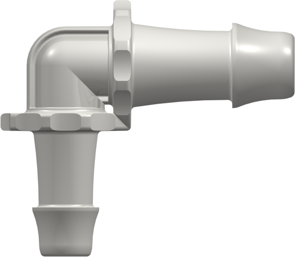 Elbow Reduction Tube Fitting with 500 Series Barbs 1/2" (12.7 mm) and 3/8" (9.5 mm) ID Tubing Natural Nylon