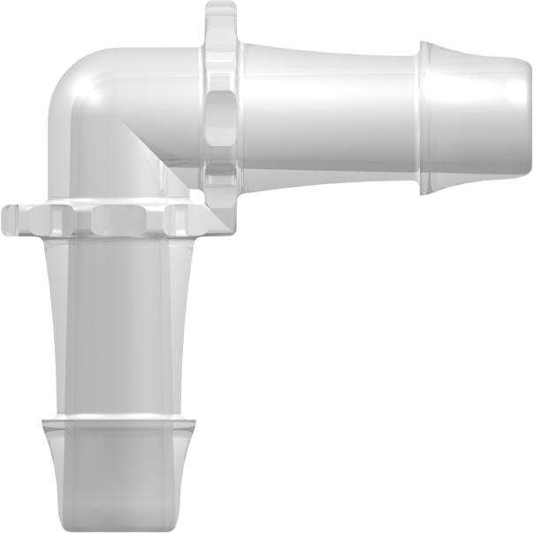 Elbow Tube Fitting with 500 Series Barbs 1/2" (12.7 mm) ID Tubing Animal-Free Natural Polypropylene