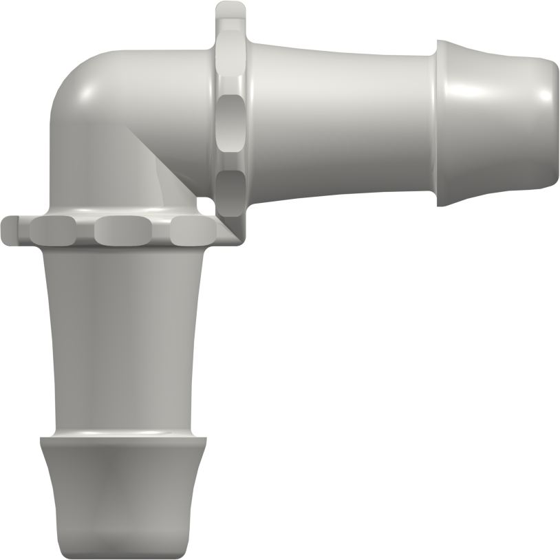 Elbow Tube Fitting with 500 Series Barbs 3/4" (19.0 mm) ID Tubing Natural Nylon