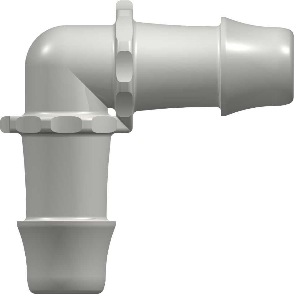 Elbow Tube Fitting with 500 Series Barbs 1.0" (25.5 mm) ID Tubing Natural Nylon