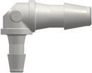 Elbow Reduction Tube Fitting with 200 Series Barbs 3/32" (2.4 mm) and 1/16" (1.6 mm) ID Tubing White Nylon